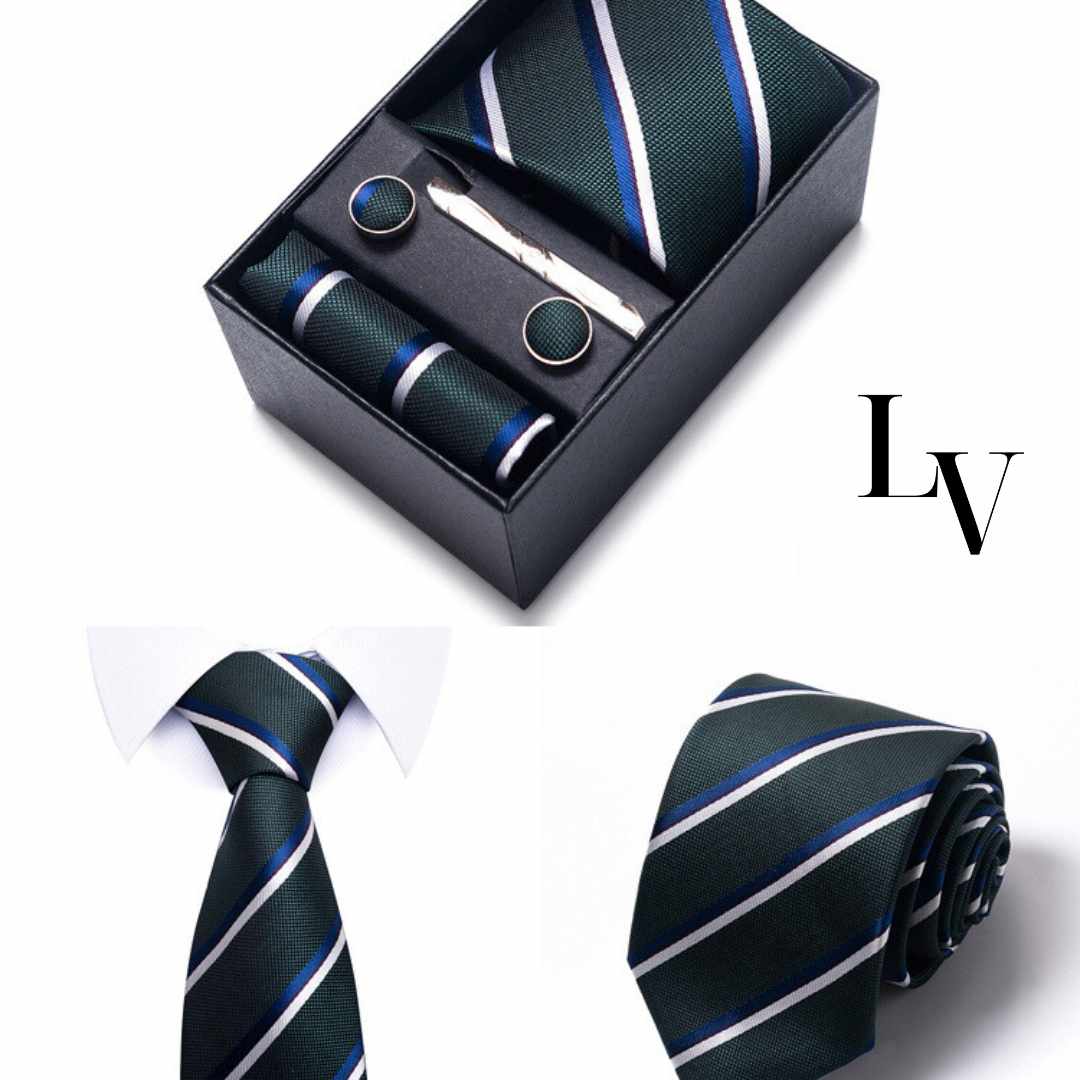 Elegantes Herren-Accessoires: Krawatte, Manschettenknöpfe & Einstecktuch